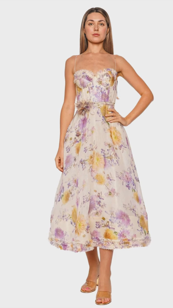 Zimmermann フリルショルダー ワンピース クリームフローラル 花　0 71a6e416e54e4bc1b8682a23931890