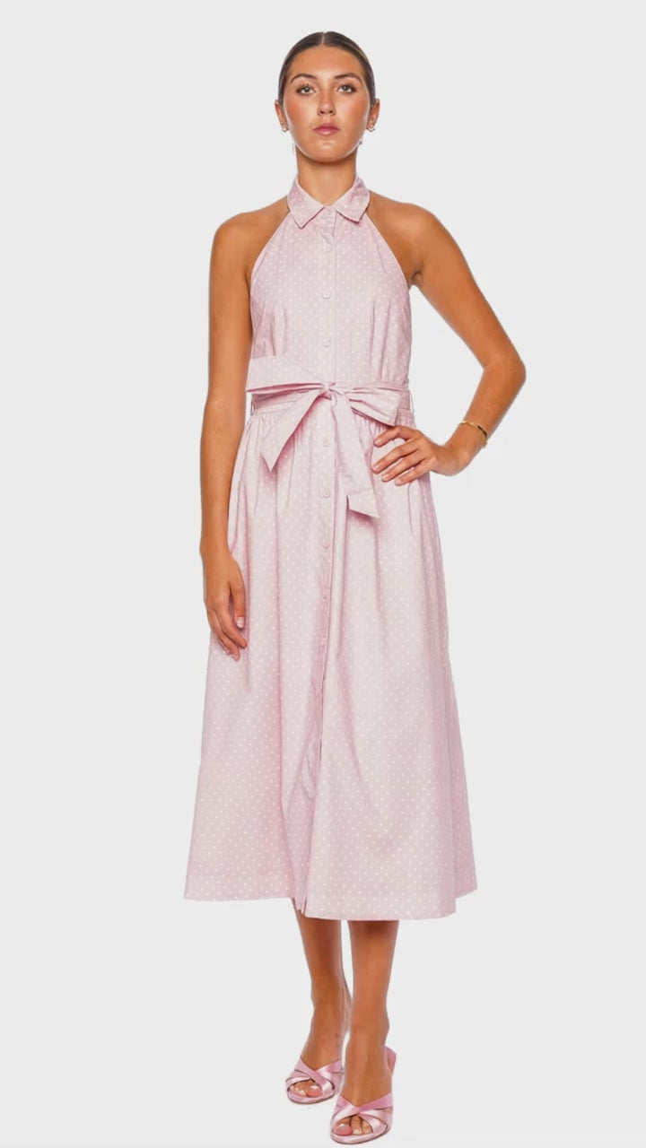 Hadley Pink Halter Belted Midi Dress