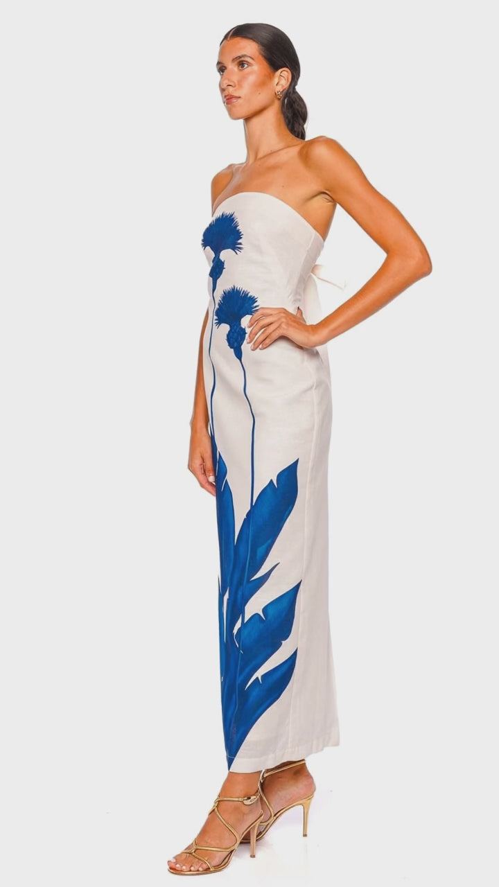 Costera Blue Dandelion Strapless Maxi Dress