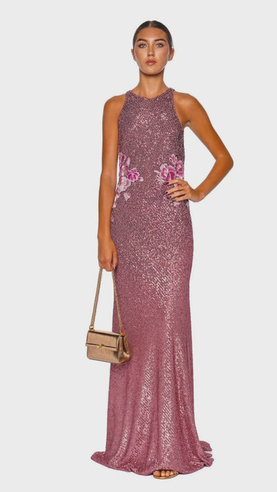 Pink Floral Stretch Gown