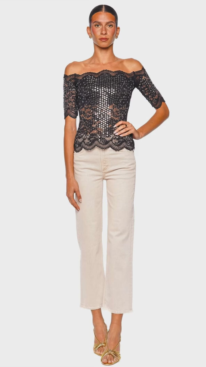 トップス Lumignon lumi papillon off shoulder top Black Embellished Lace Off Shoulder Top