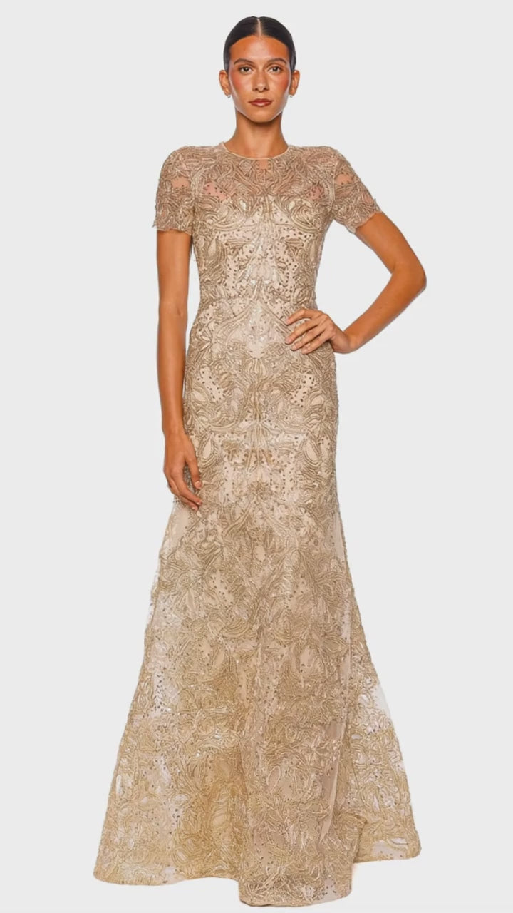 gold fit and flare dress Metallic Raffia Cap Sleeve & Gown Size  US 26W Winter Graduation Ideas For drying is strongly recommended Size:Bridal Couture Sizing