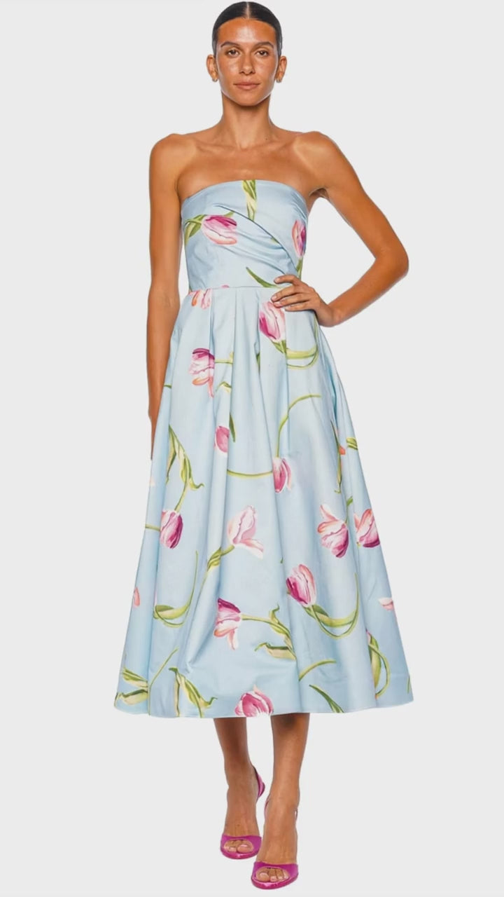 Lynn Tulip Strapless Buster Midi Dress