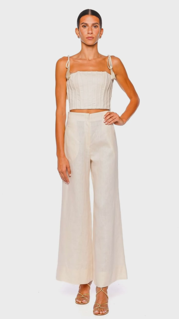 Quedate Ivory Tie Shoulder Crop Top