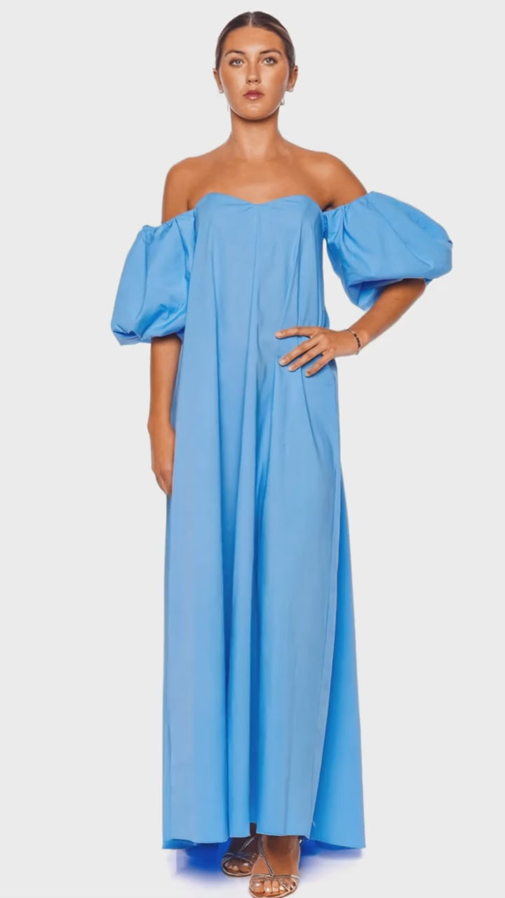 Palmer Ultramarine Off Shoulder Puff Sleeve Gown