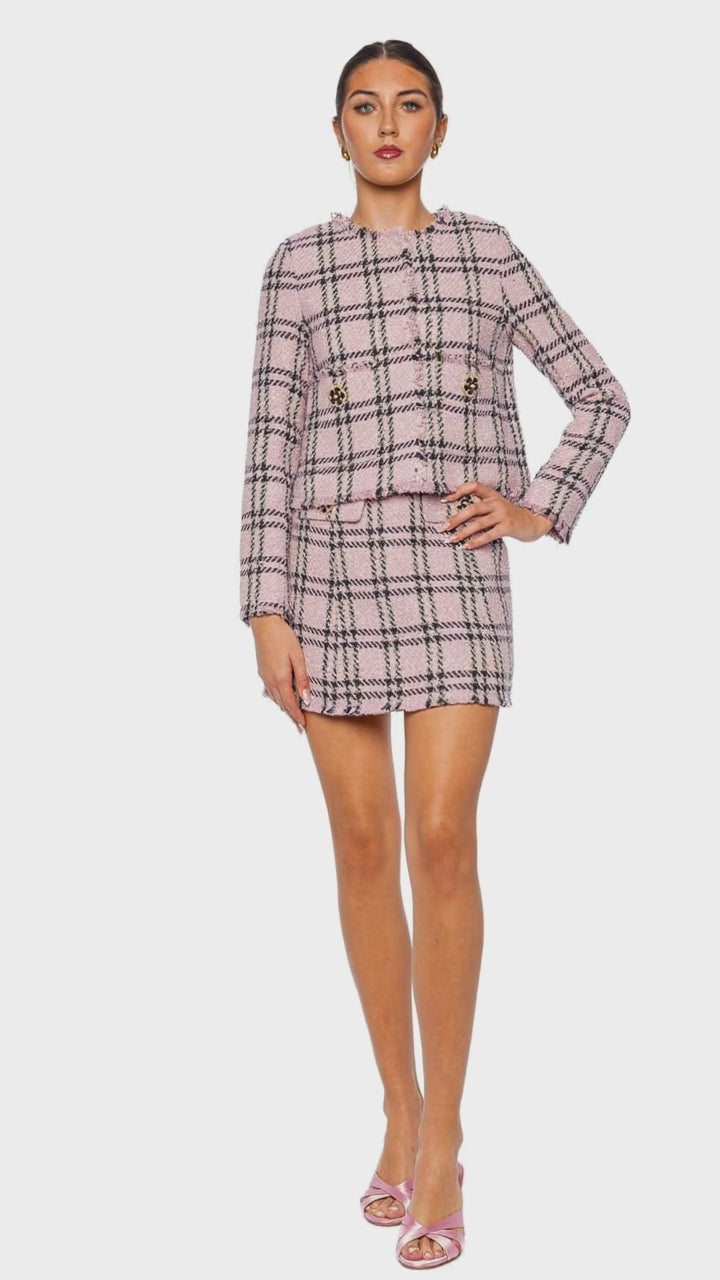 Waylin Boucle Plaid Fringe Jacket
