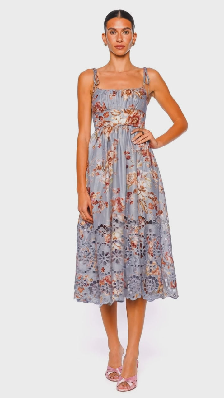 Awaken Chambray Floral Picnic Midi Dress