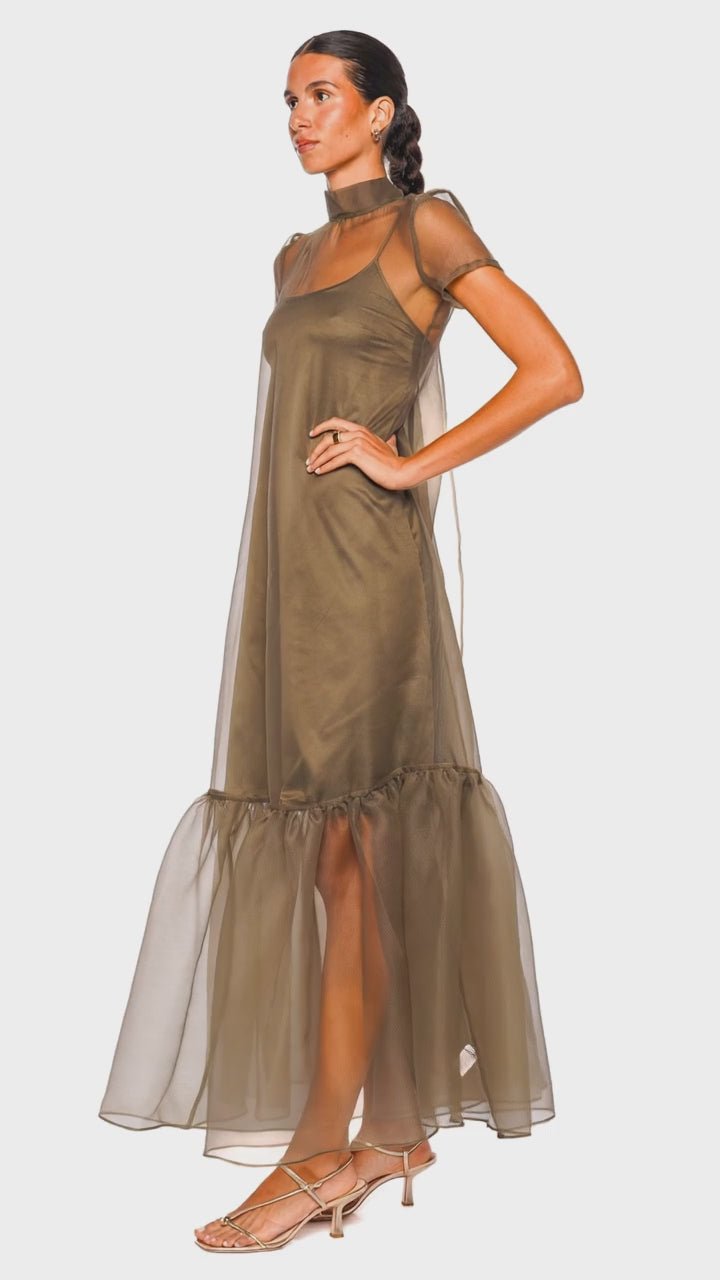 Calluna Thyme Sheer Organza Maxi Dress
