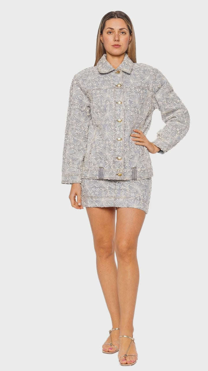 Bloom Lace Denim Oversized Jacket