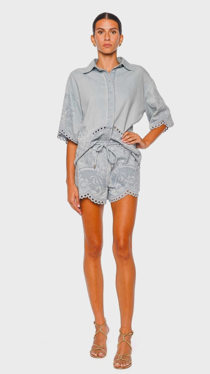 トップス windowshopper Daylight Scallop Embroidered Denim Shirt