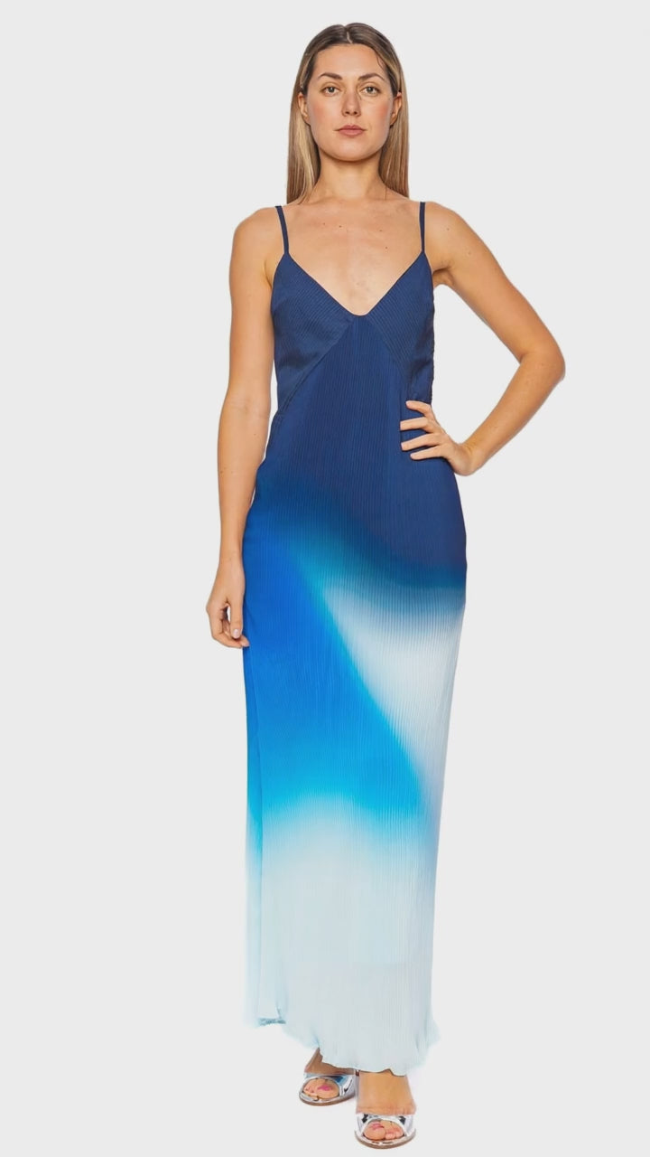 ombre pleated maxi dress Baobab Plie Night Blue Pleated Maxi Dress