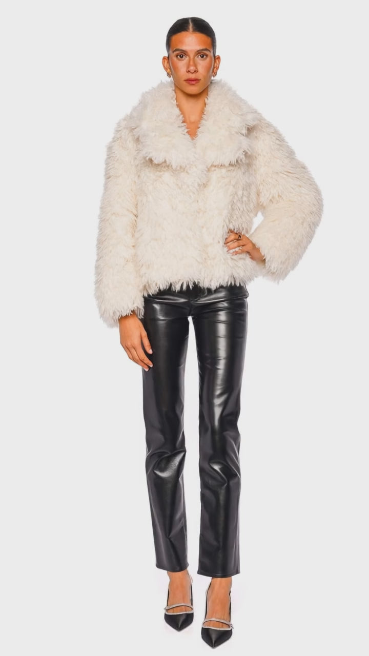 Soprano Ivory Faux Mongolian Fur Jacket