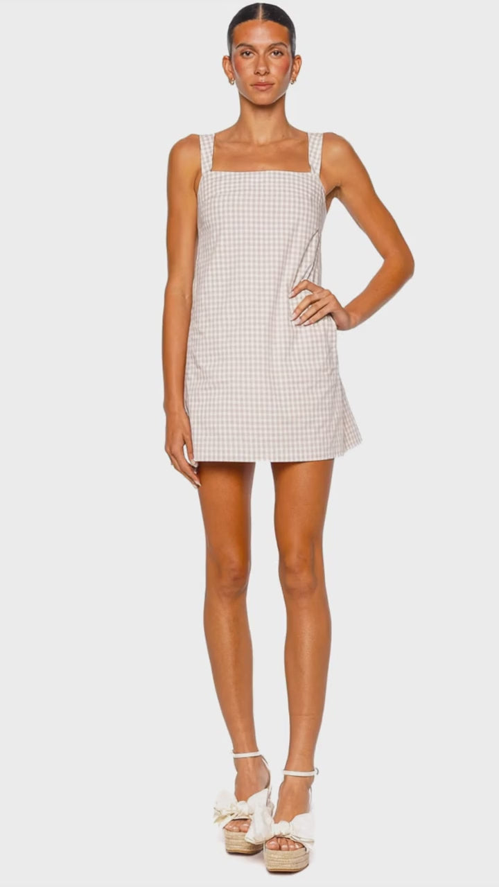 Simkhai Sloan Sand Gingham Cotton Mini Dress
