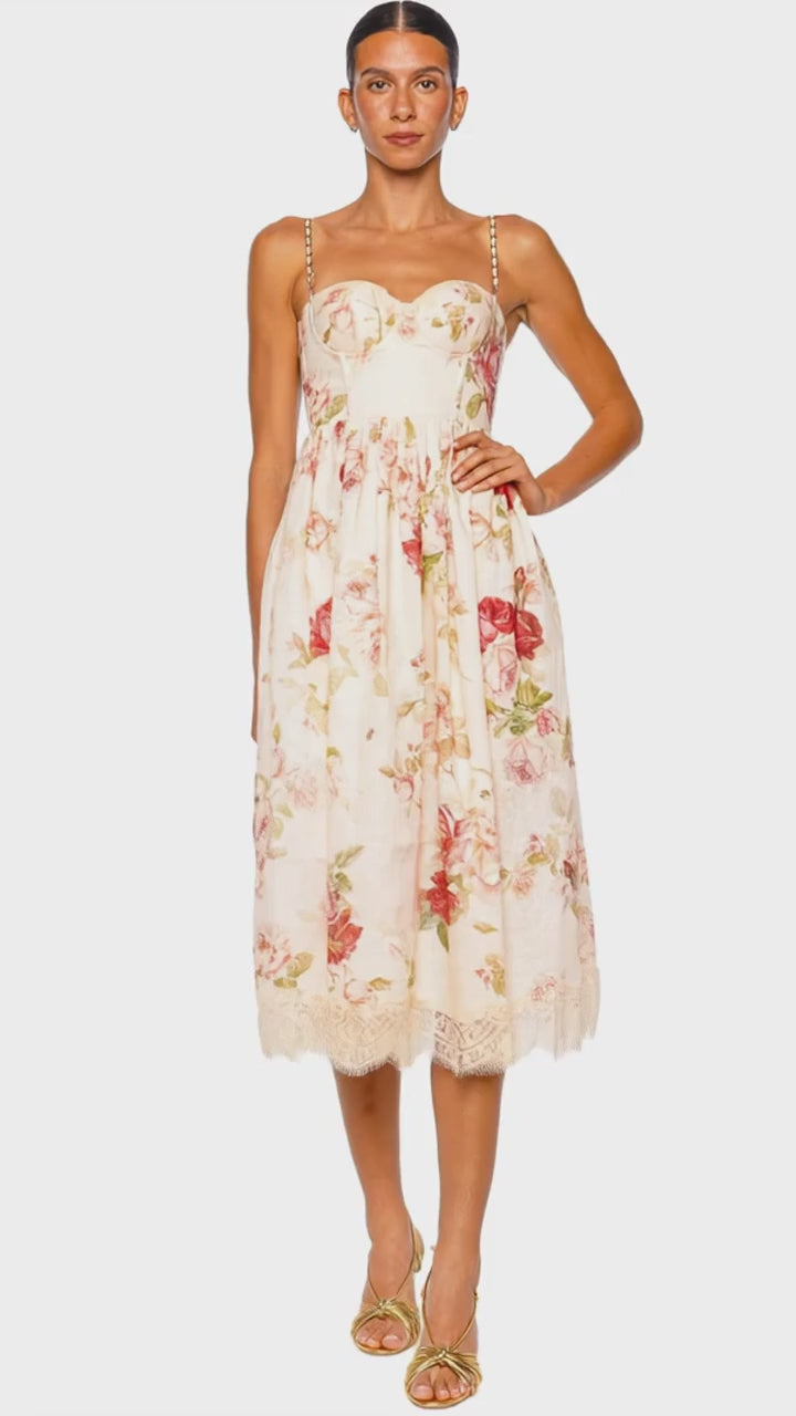 Roselight Lace Trim Bustier Picnic Midi Dress