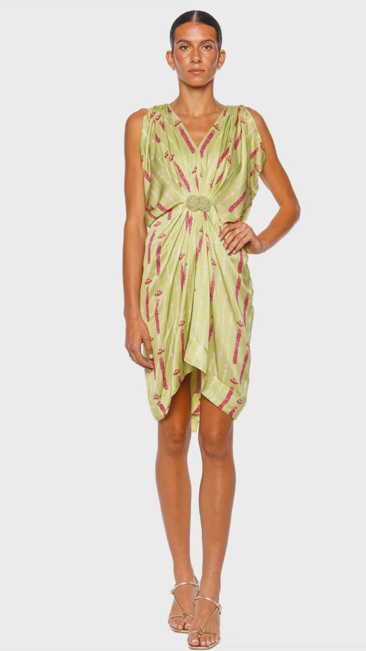 knee length dresses for ladies Sage Green Floral Hand Draped Mini Dress