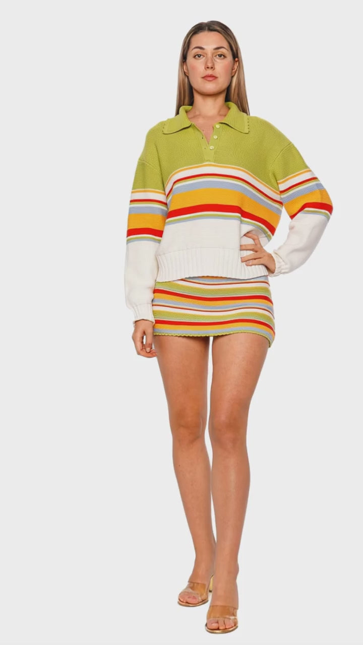 Her lip to StripedJacquardKnitDress Sサイ Cleo St. Barths Stripe Collared Pullover