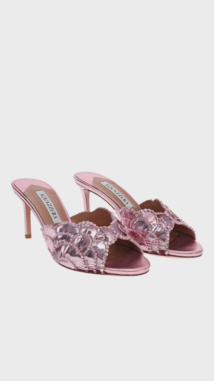 Ce Soir Scalloped Metallic Leather Mule