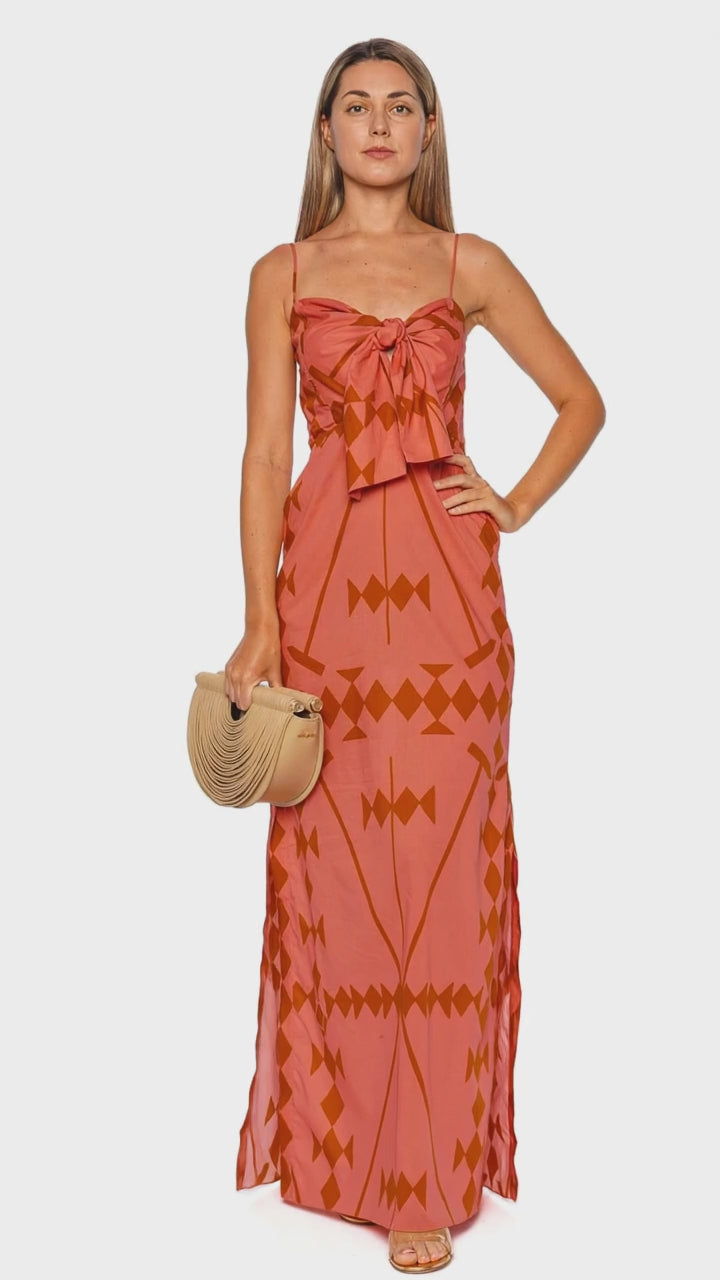 Peach Llovizna Tie Front Maxi Dress