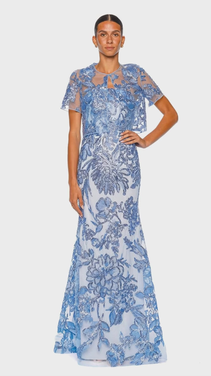 Pale Blue Floral Raffia Embroidered Bolero