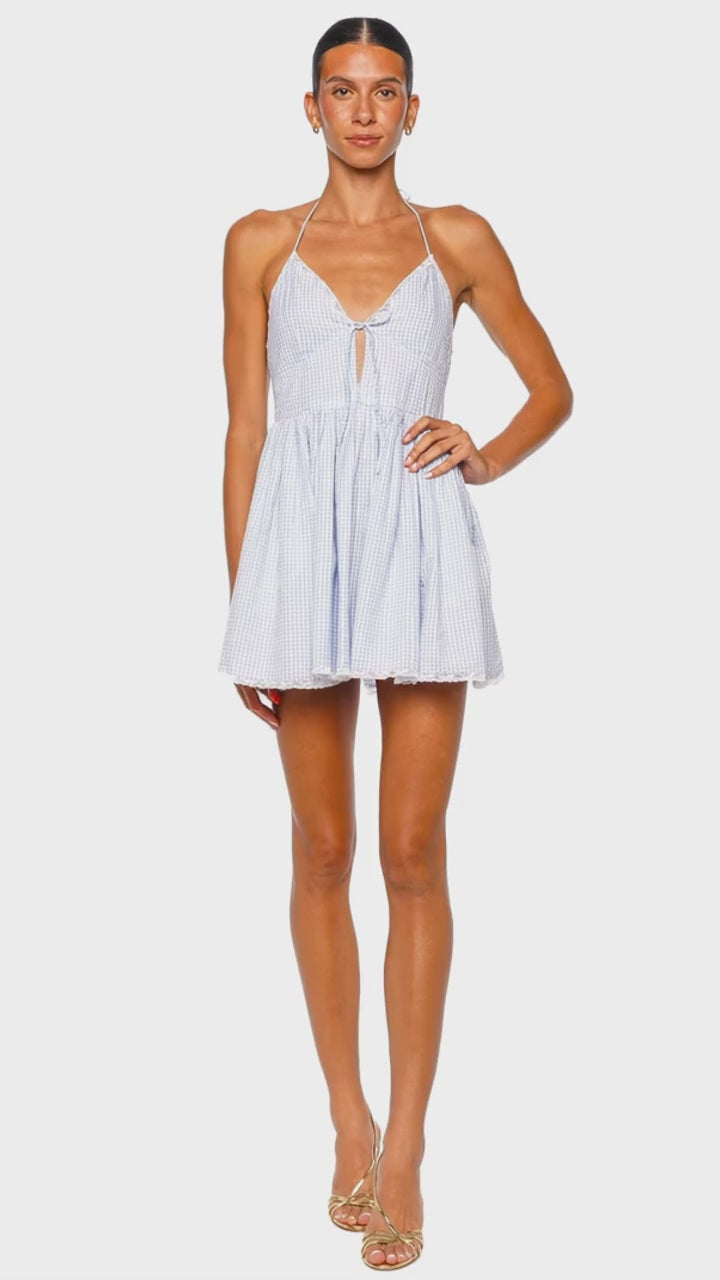 ワンピース Herlipto summer twweed dress Khloe Morning Coast Gingham Halter Mini Dress