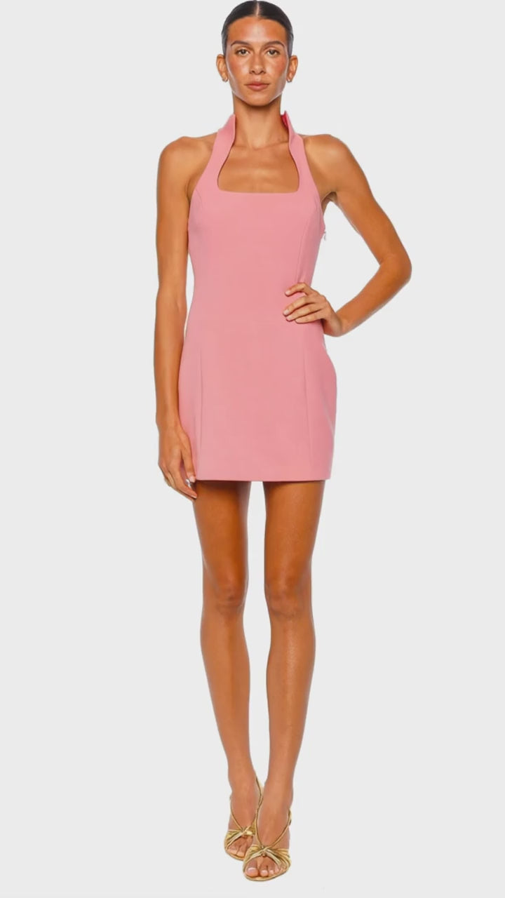Akaia Bubble Structured Halter Mini Dress
