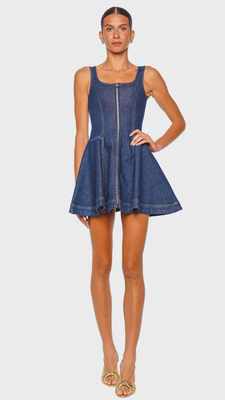 sleeveless denim mini dress Button Front Denim Blue / XL Tumble dry low Donna Morgan Sleeveless Denim Mini