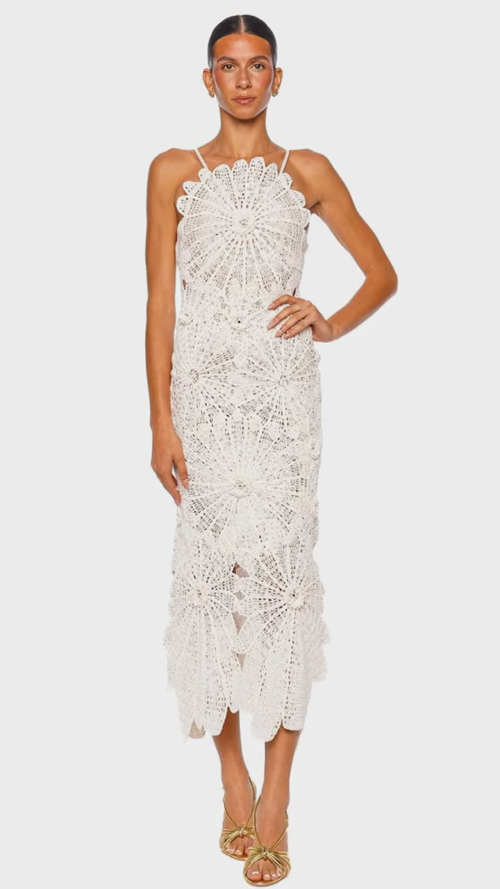 Elif Hand Crochet Floral Raffia Maxi Dress