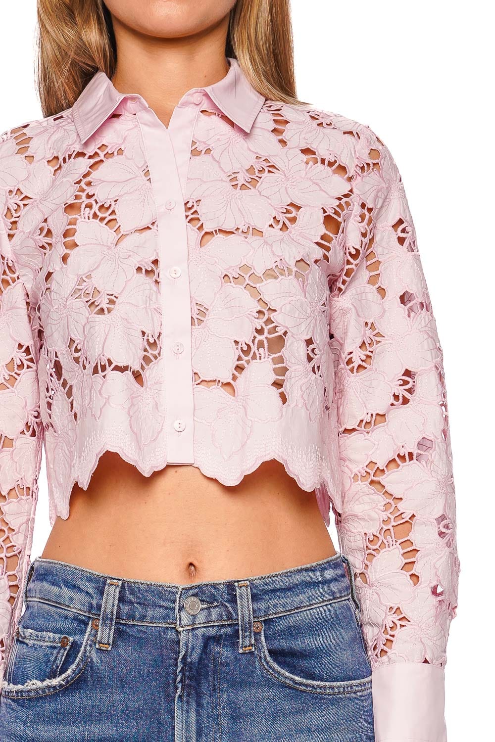 Seychelle Floral Lace Cropped Button Down