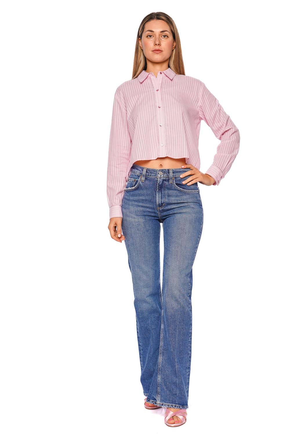 Cosette Pink Stripe Cropped Cotton Shirt