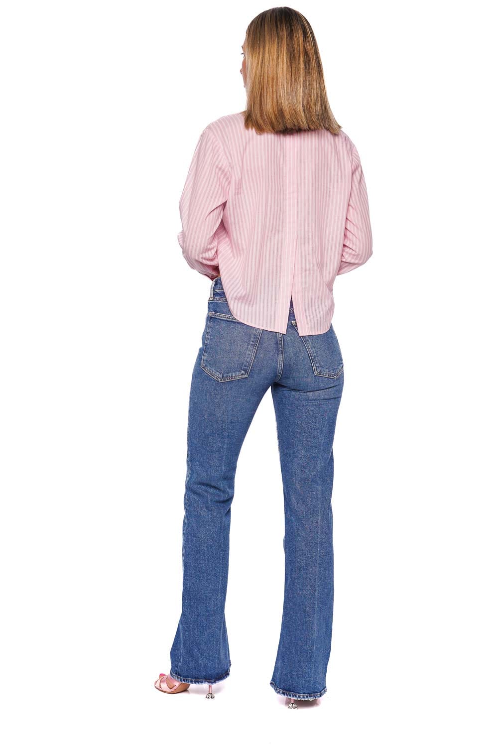 L'AGENCE Cosette Pink Stripe Cropped Cotton Shirt