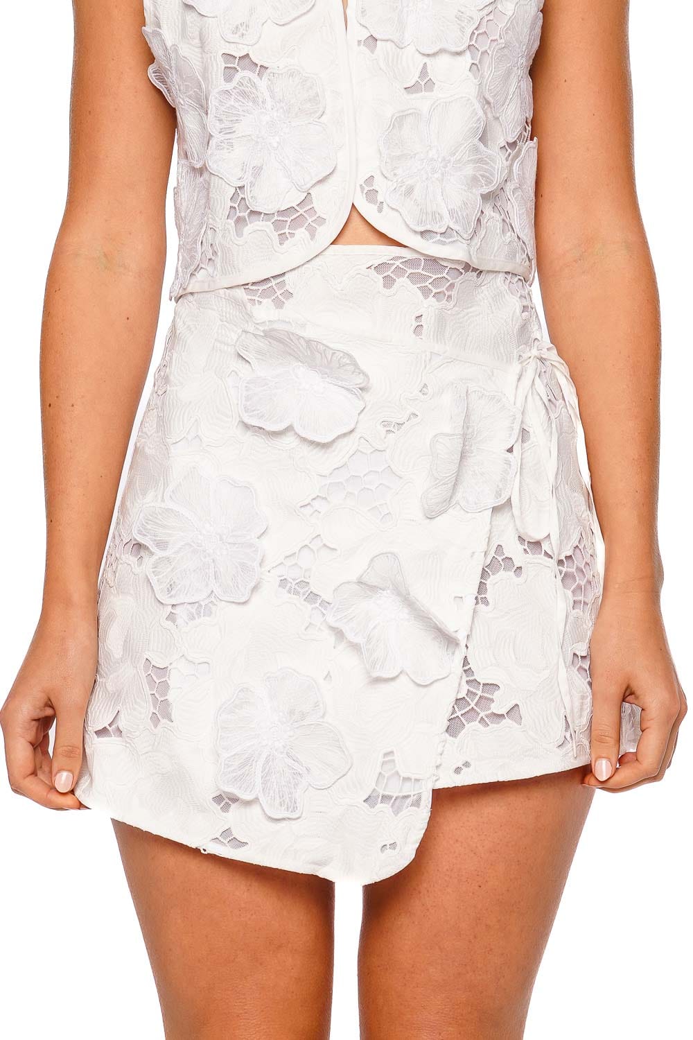 Agua Bendita Danina Ivy Floral Lace Wrap Mini Skirt