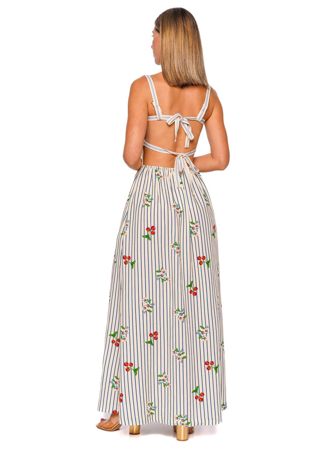 Agua Bendita Ameli Basket Floral Stripe Maxi Dress