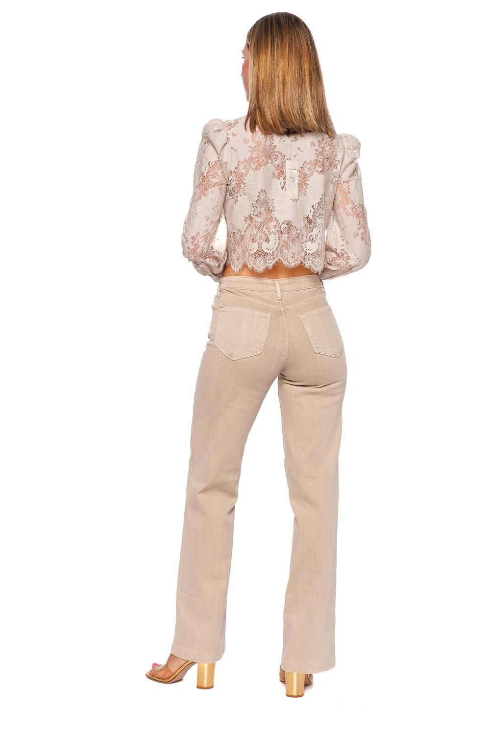 L'AGENCE Anita Champagne Lace Cropped Blouse