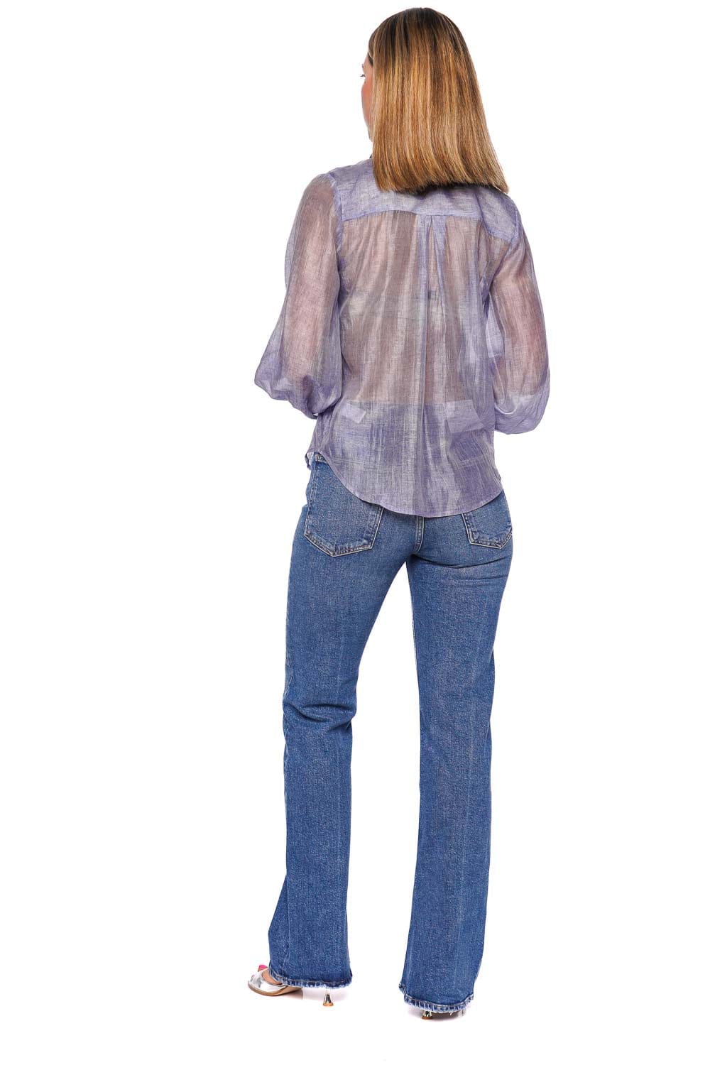 L'AGENCE Jayleen Pale Harbor Sheer Button Down Blouse