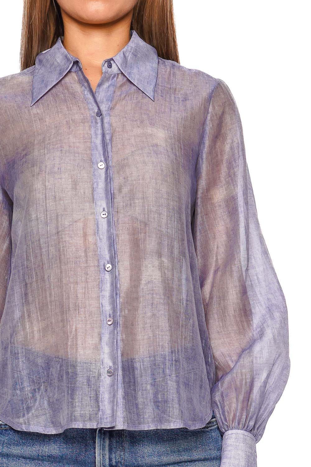 L'AGENCE Jayleen Pale Harbor Sheer Button Down Blouse