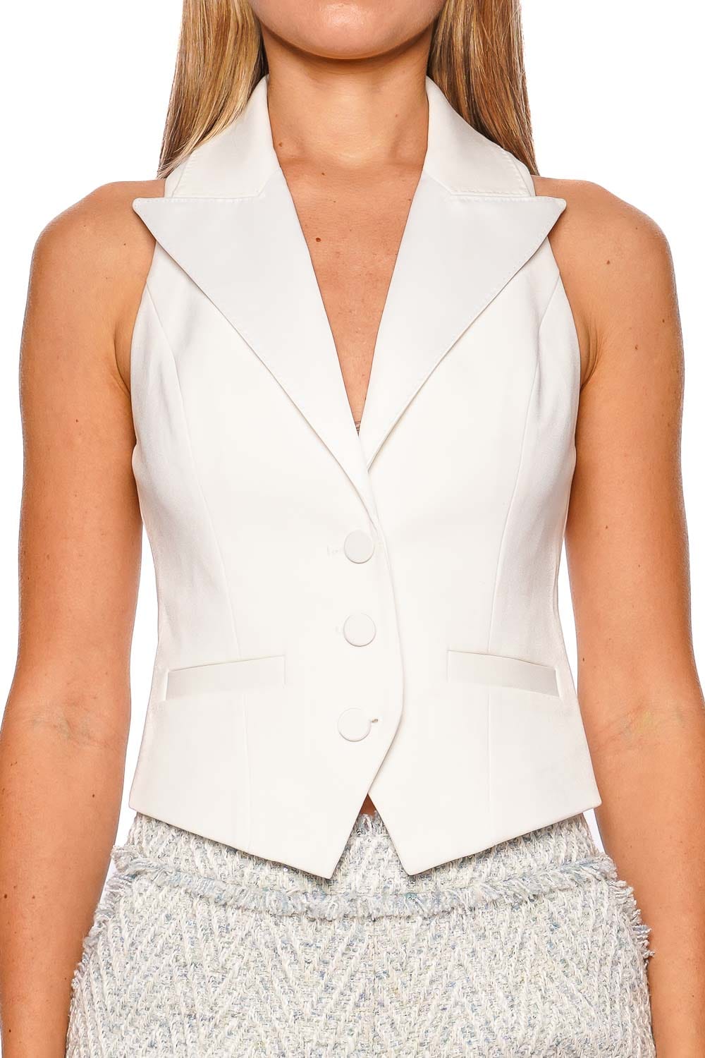L'AGENCE Tomi White Sleeveless Tuxedo Vest