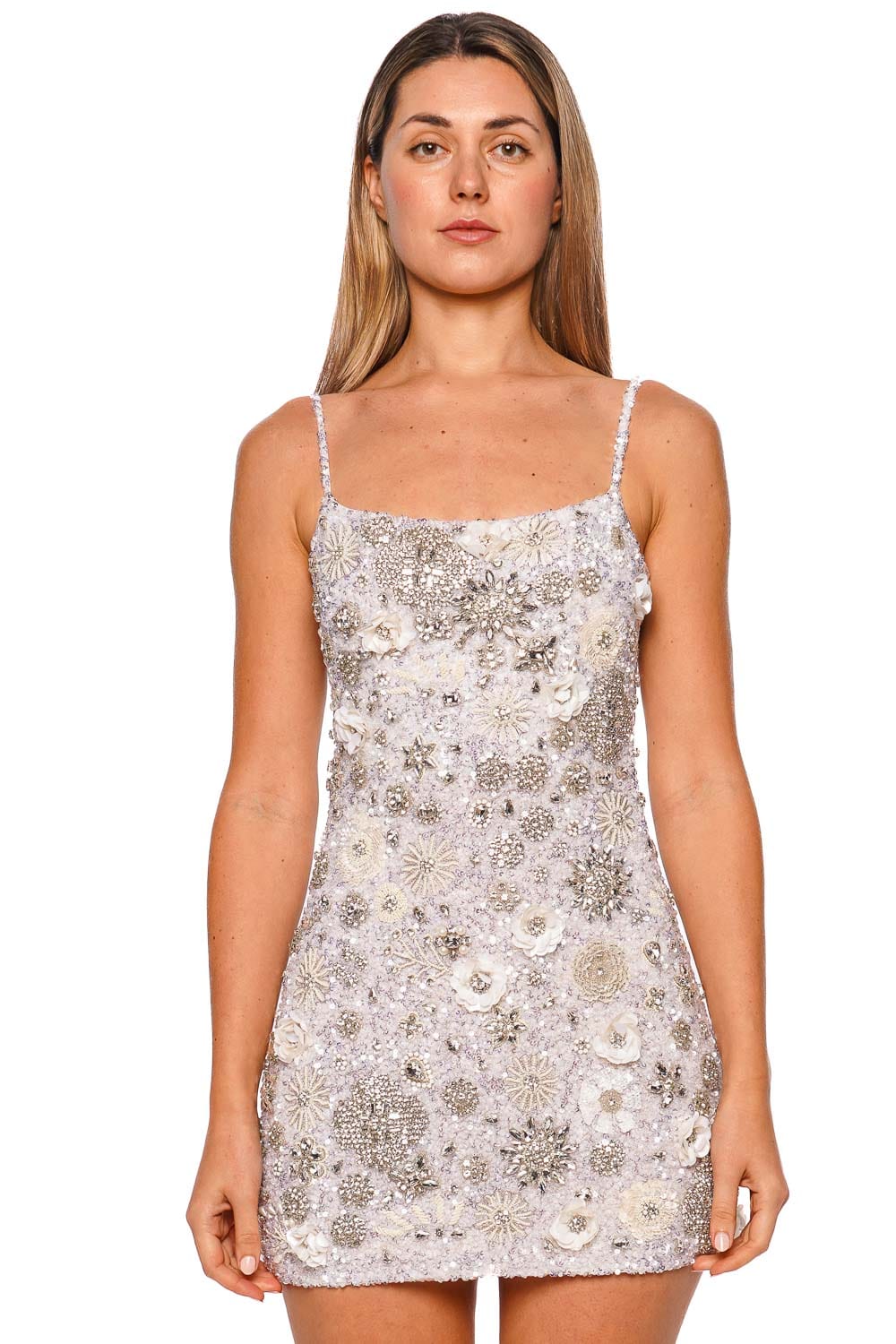 Rachel Gilbert Francesca Ivory Hand Embroidered Mini Dress