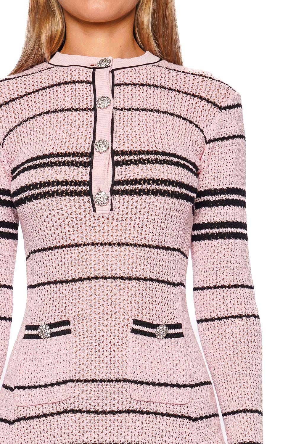 self-portrait Pink Stripe Long Sleeve Knit Mini Dress