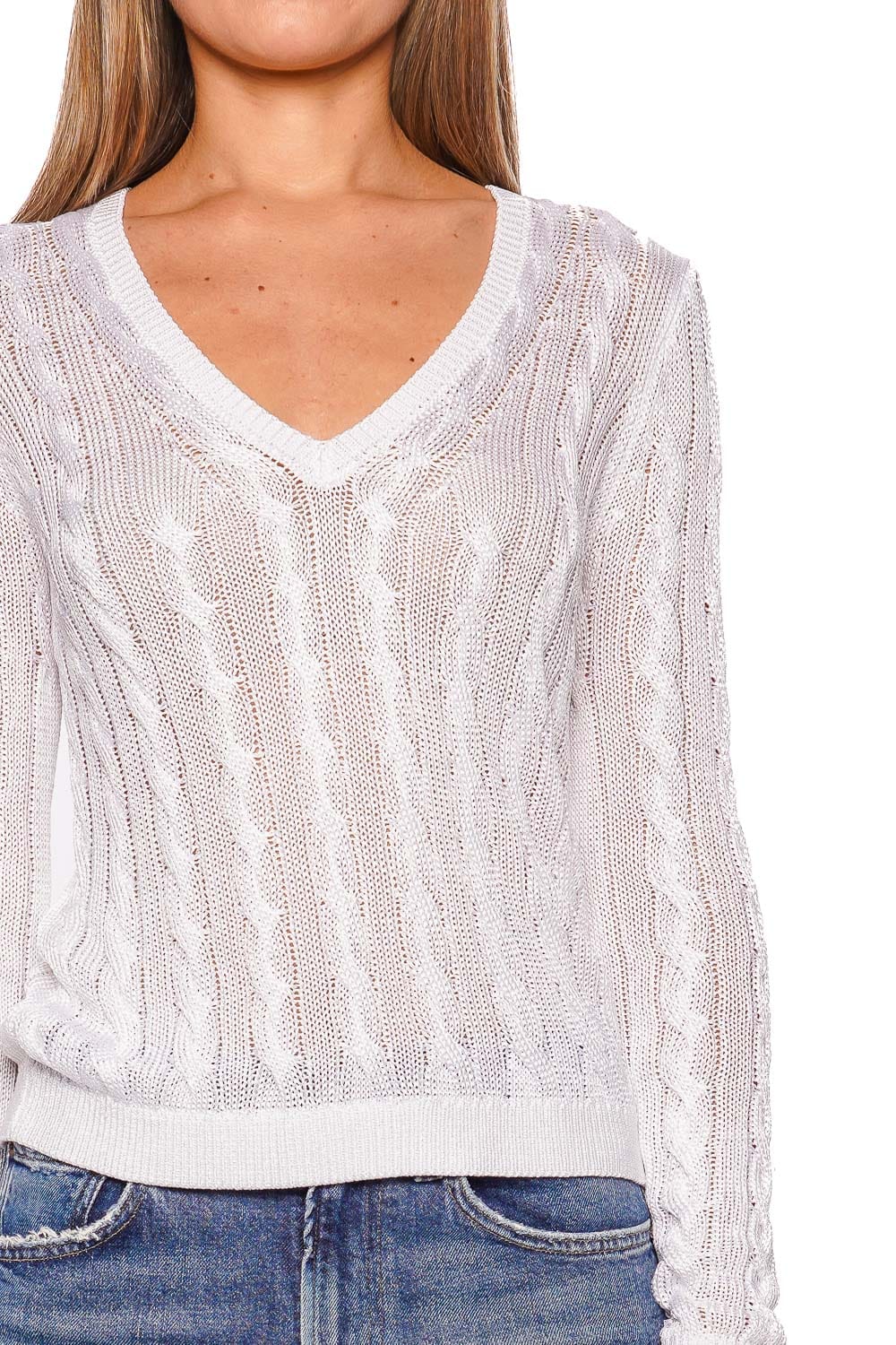 L'AGENCE Preston V Neck Cable Knit Pullover