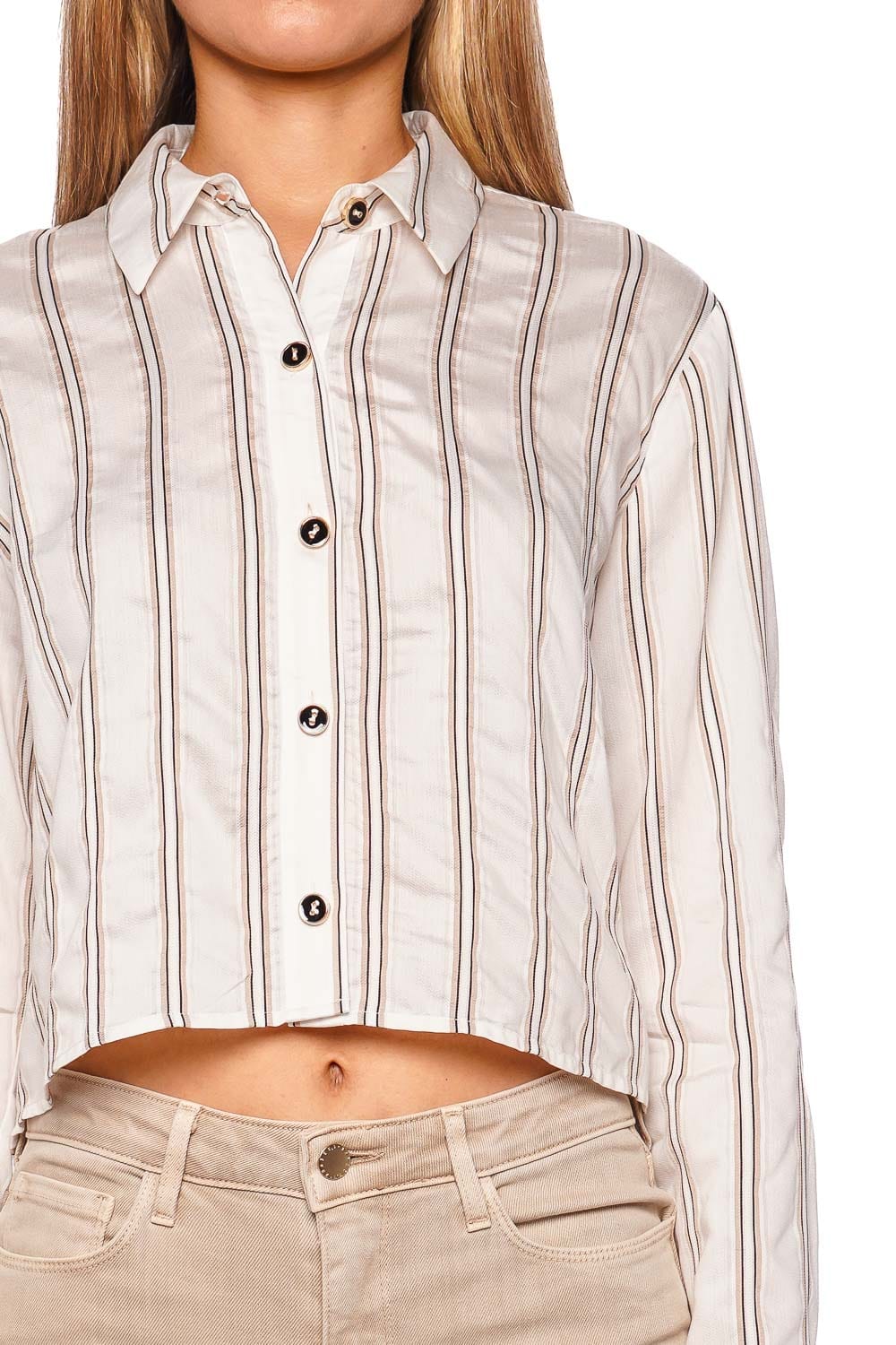 L'AGENCE Cosette Khaki Stripe Cropped Shirt