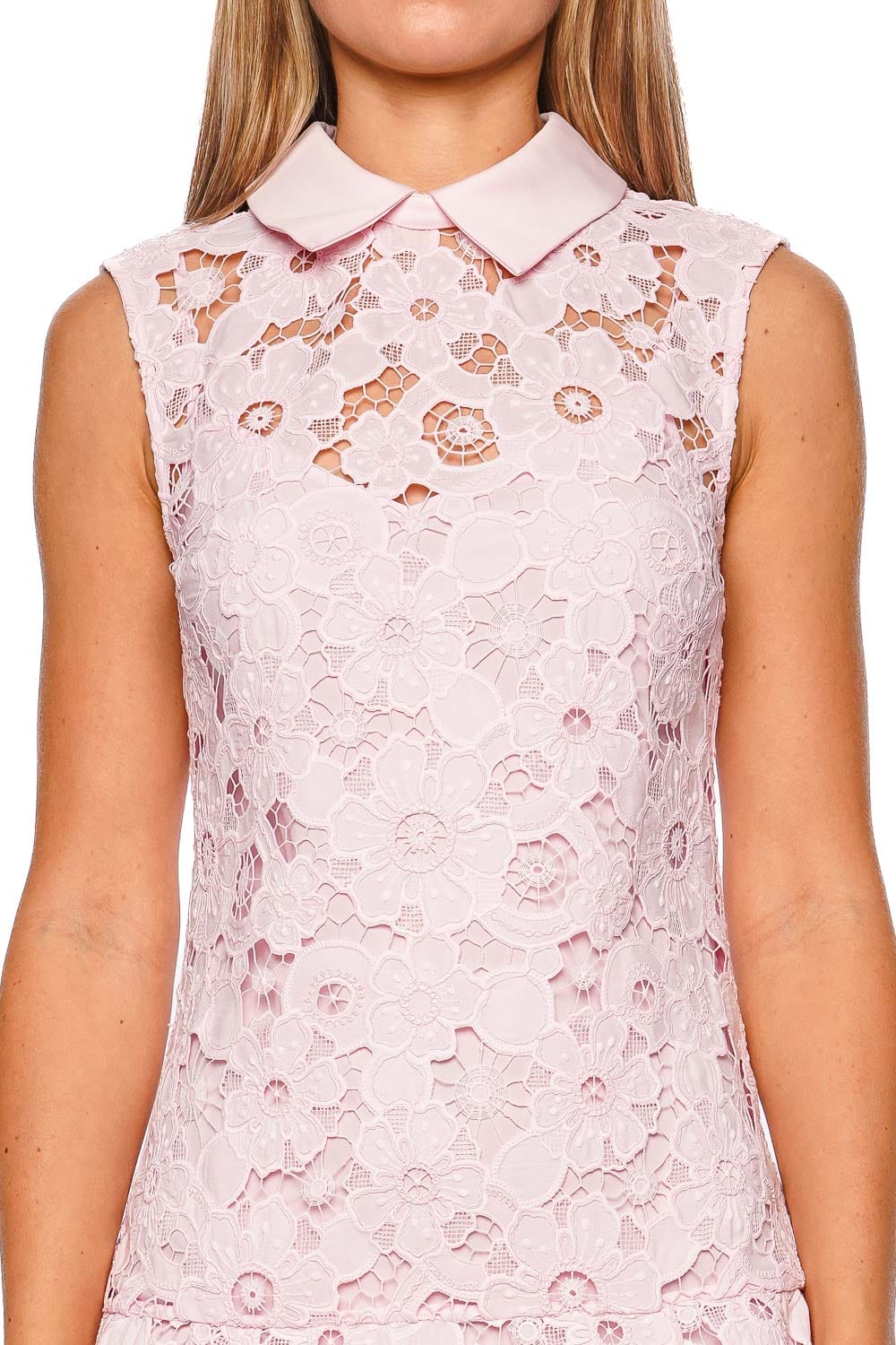 self-portrait Pink Lace Sleeveless Collared Mini Dress