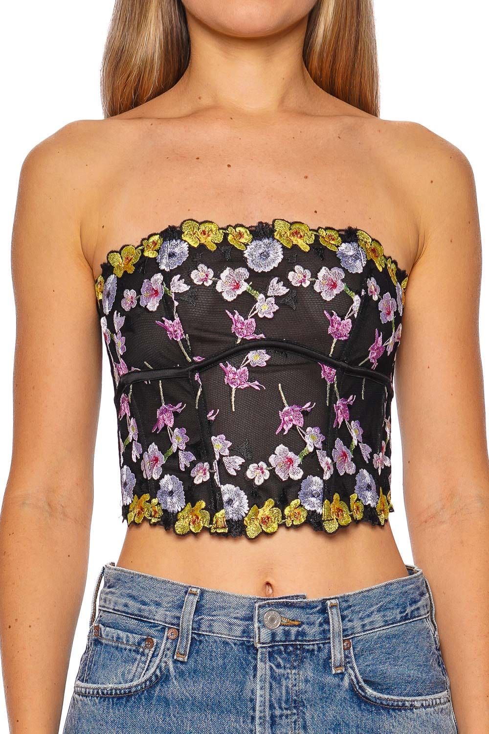Fleur Du Mal Eden Floral Embroidered Corset Top