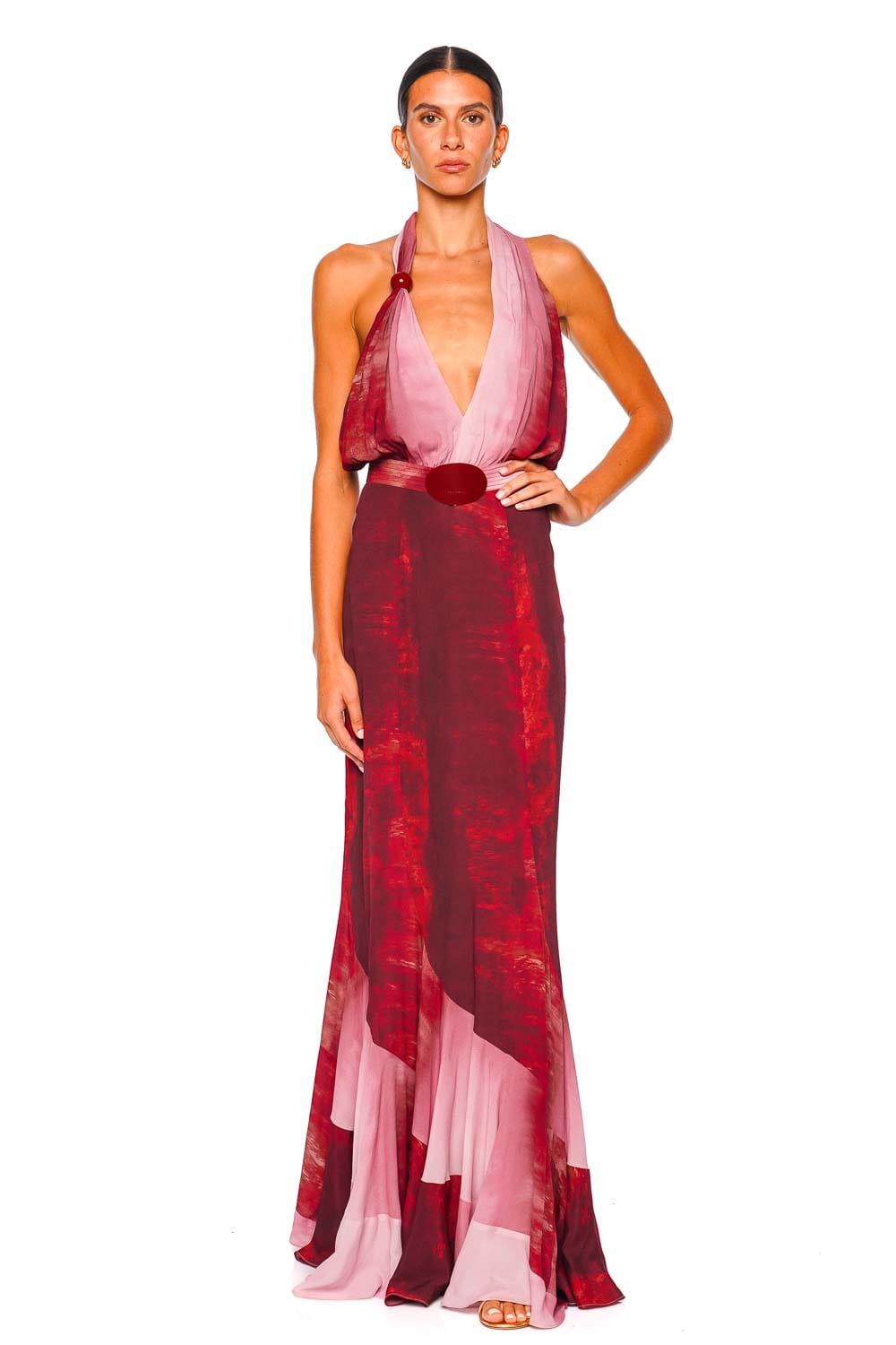 Silvia Tcherassi Raisa Degraded Red Halter Maxi Dress