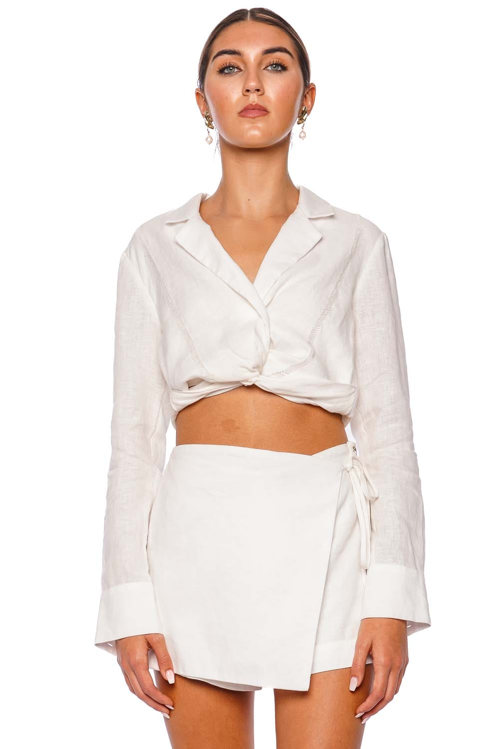 Andres Otalora Brisas Twisted Linen Cropped Top