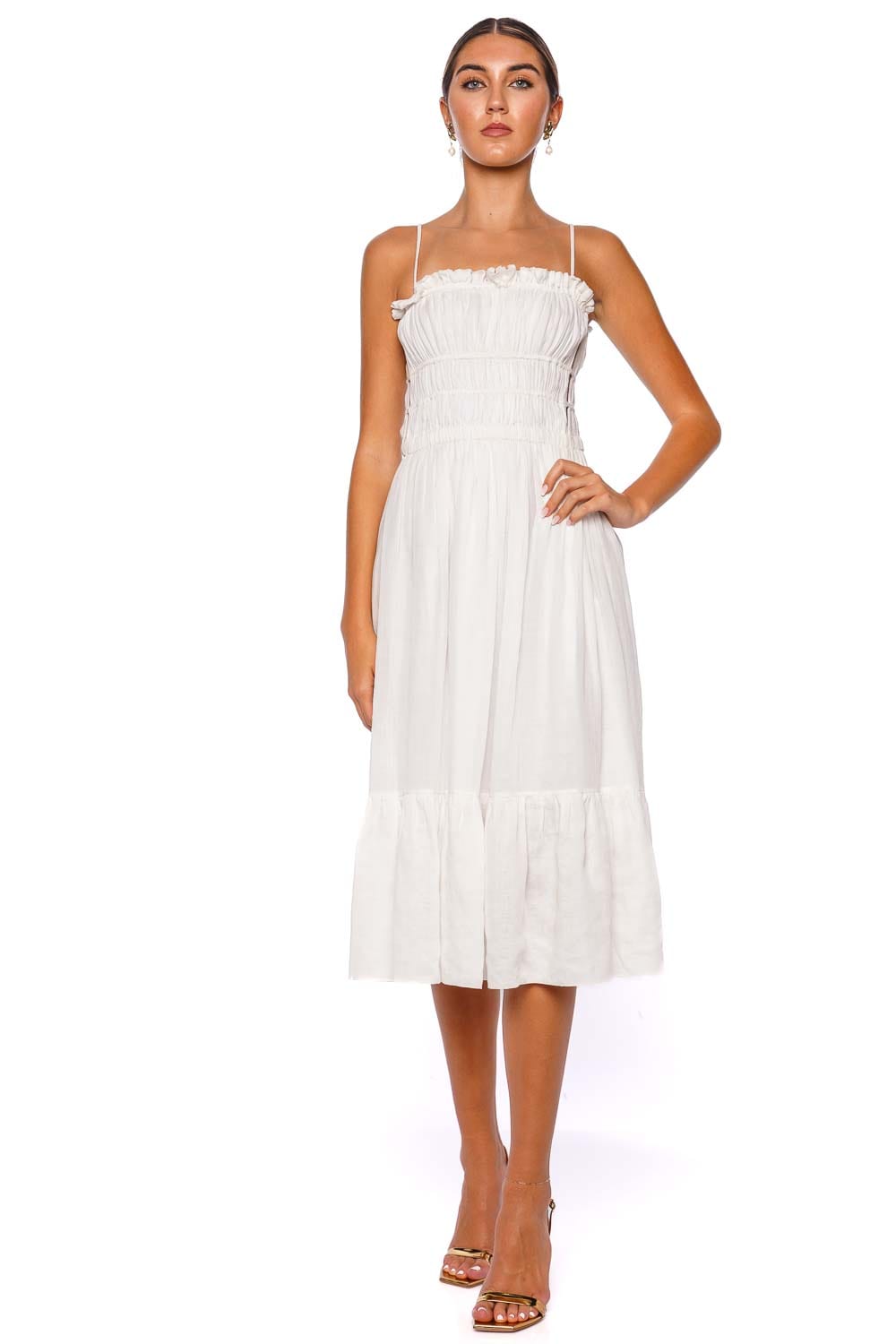 Andres Otalora Un Romance Gathered Linen Midi Dress