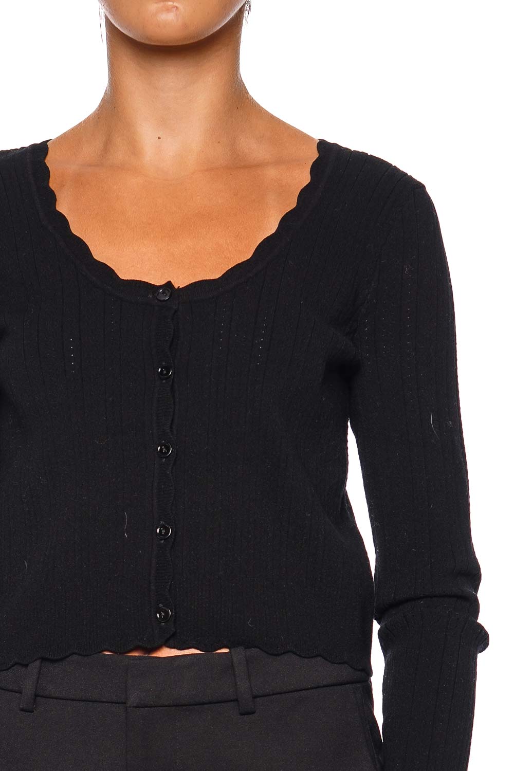 LoveShackFancy Martti Black Scalloped Knit Cardigan