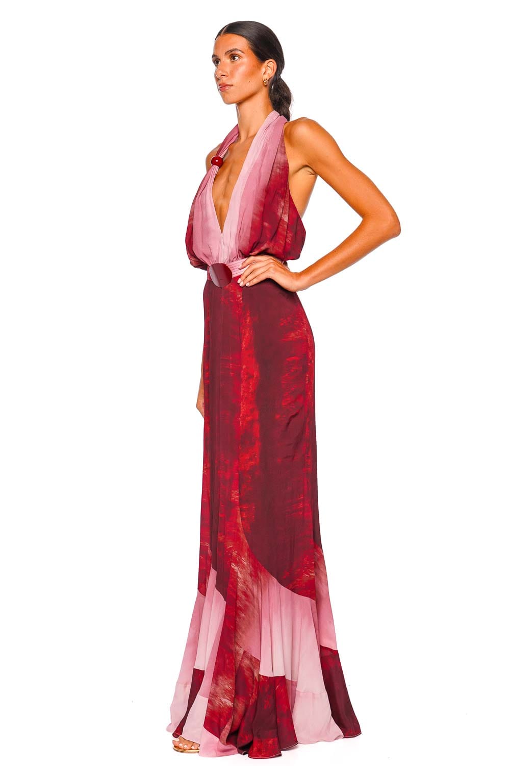 Silvia Tcherassi Raisa Degraded Red Halter Maxi Dress