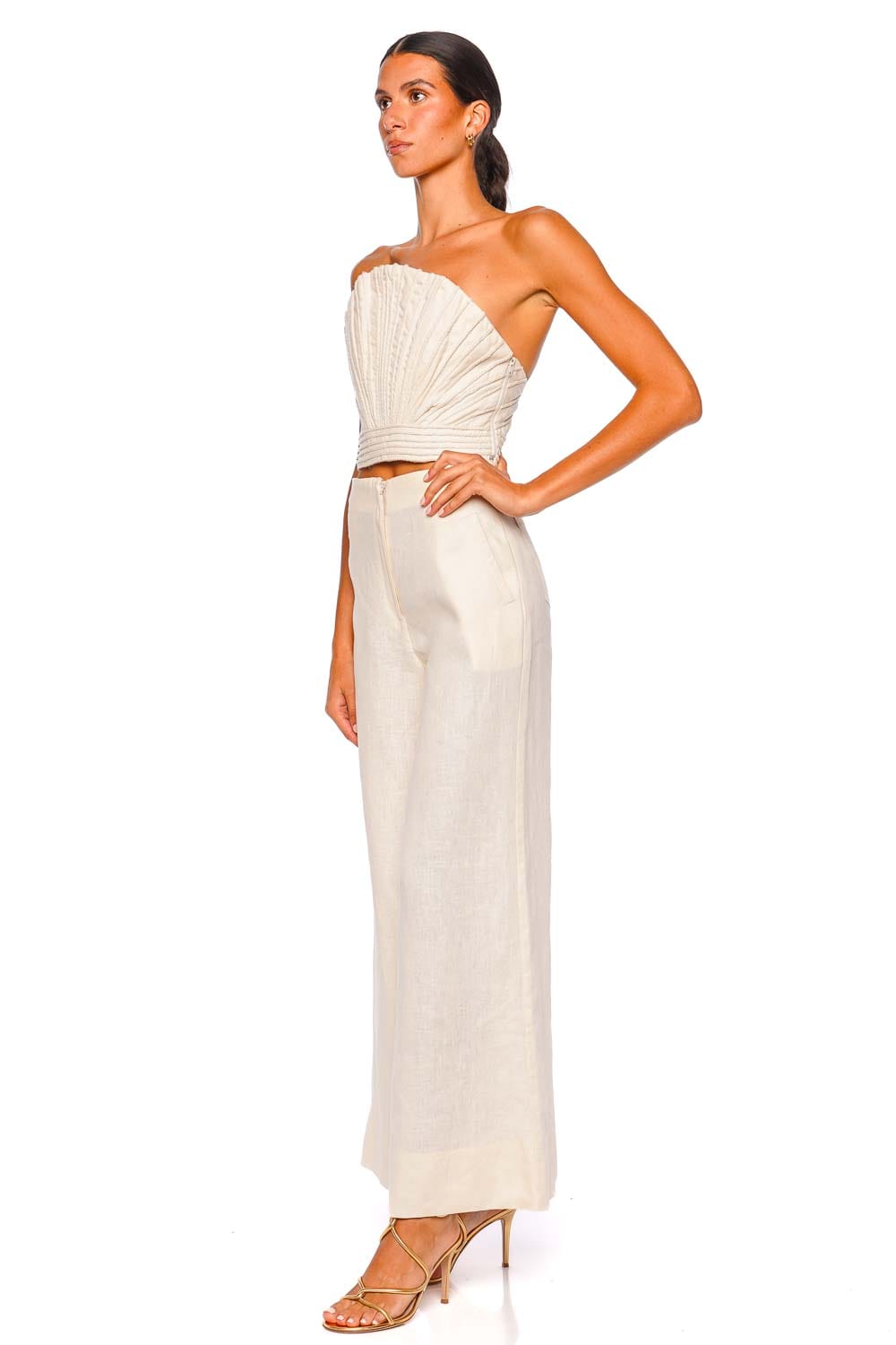 Andres Otalora El Sol Ivory Linen Wide Leg Flared Pant