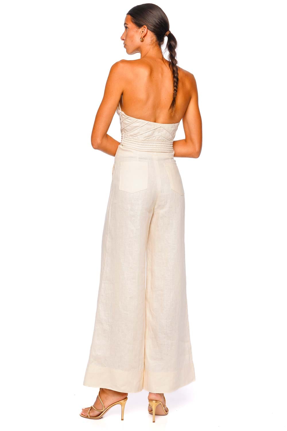 Andres Otalora El Sol Ivory Linen Wide Leg Flared Pant