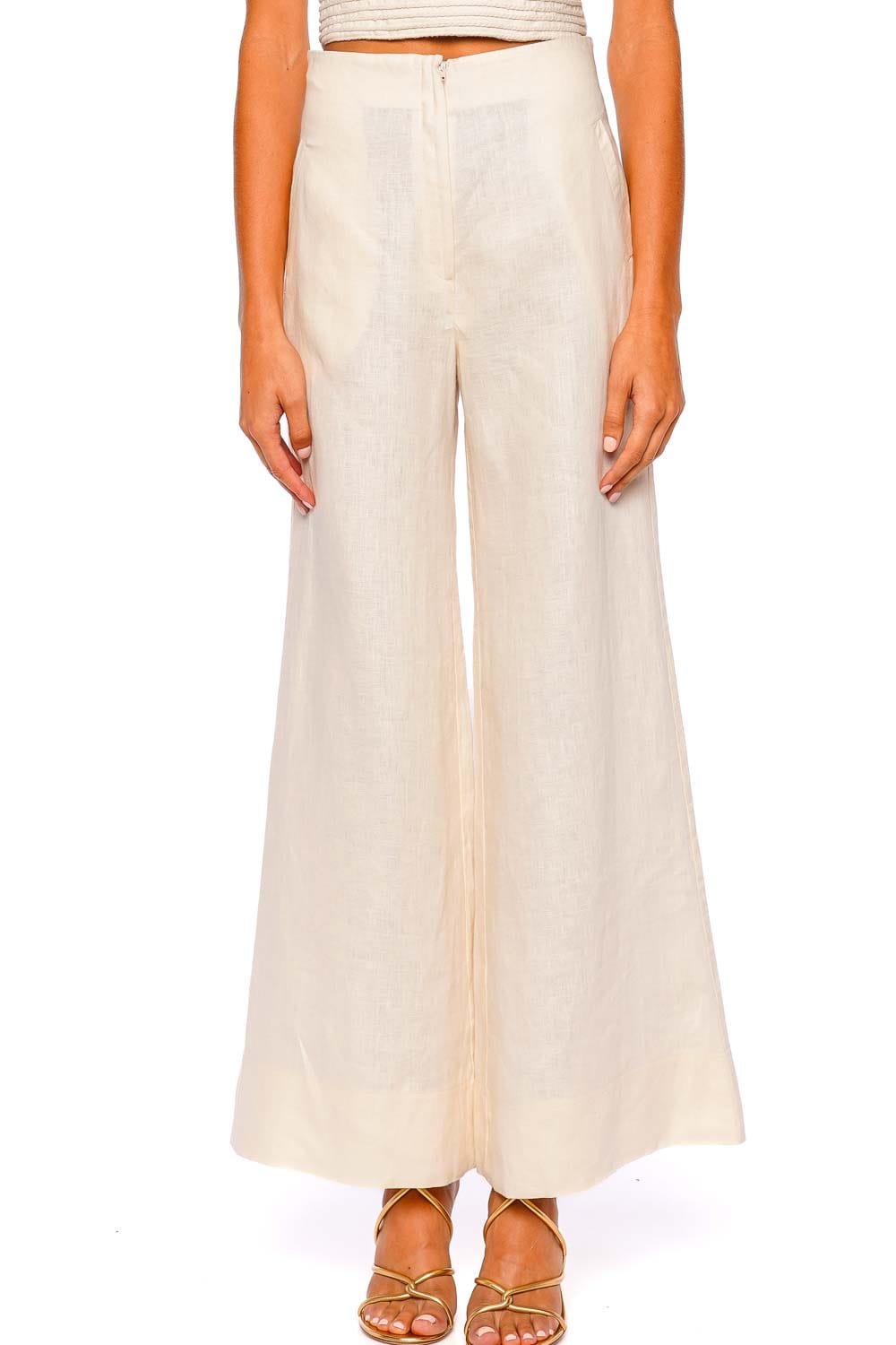 Andres Otalora El Sol Ivory Linen Wide Leg Flared Pant